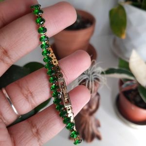 Gold Plated Stainless Steel Emerald Green Tennis Bracelet